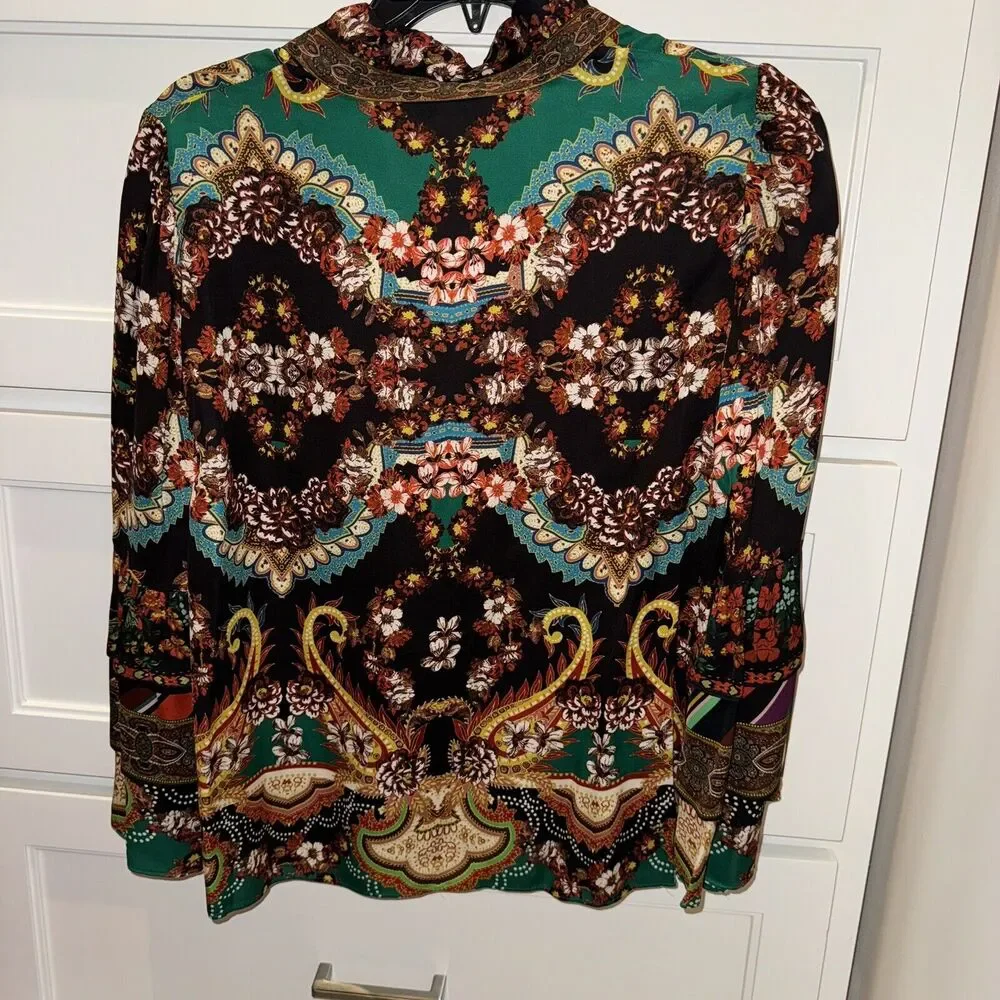 Alice and Olivia Liberty Printed Button-Front Tiered Ruffled Blouse Small - Picture 8 of 13